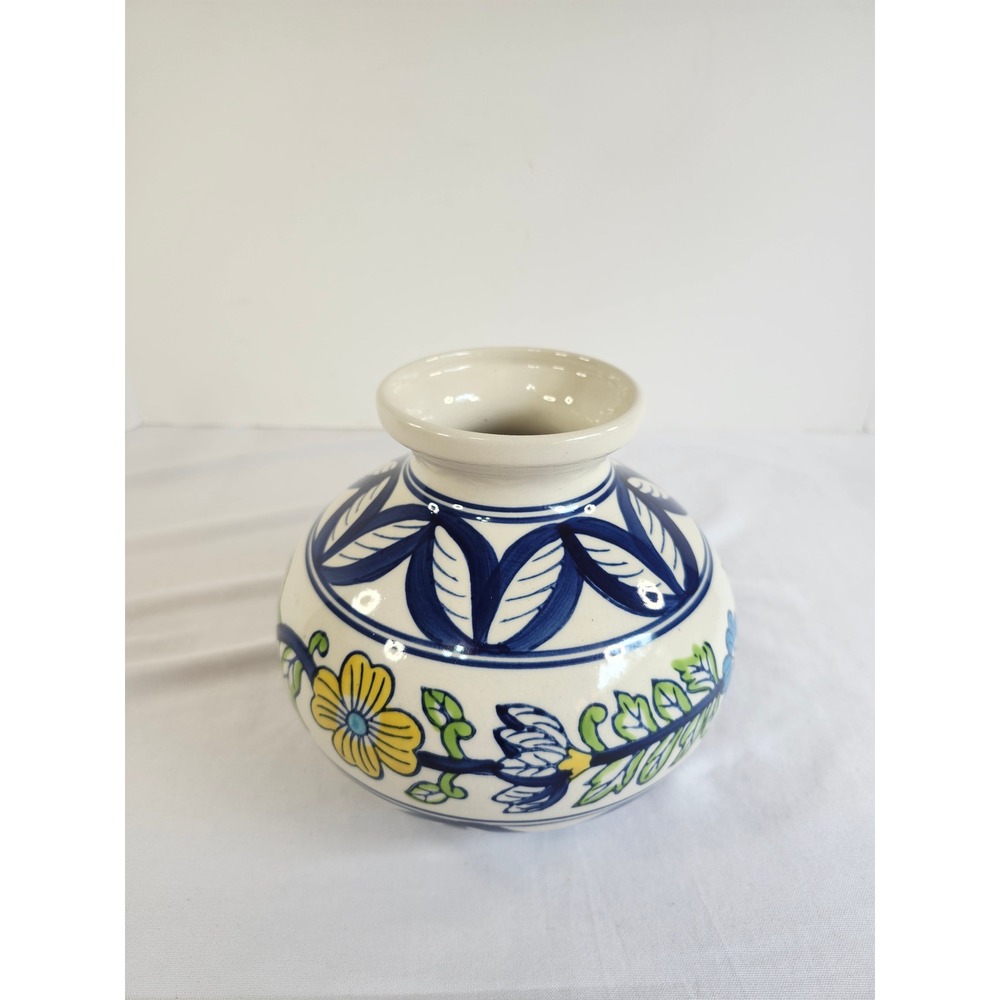 Target Market Bazaar Vintage 2003 Ceramic Vase Hand Painted Floral Blue Yellow